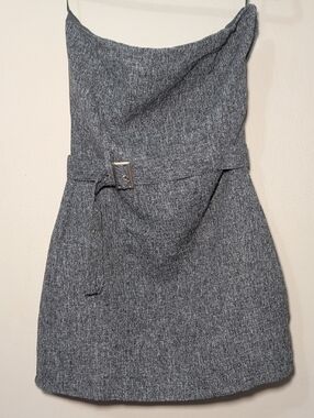 Pants Store Strapless Belted Tweed Mini Dress Gray Preppy NEW Women's Size M